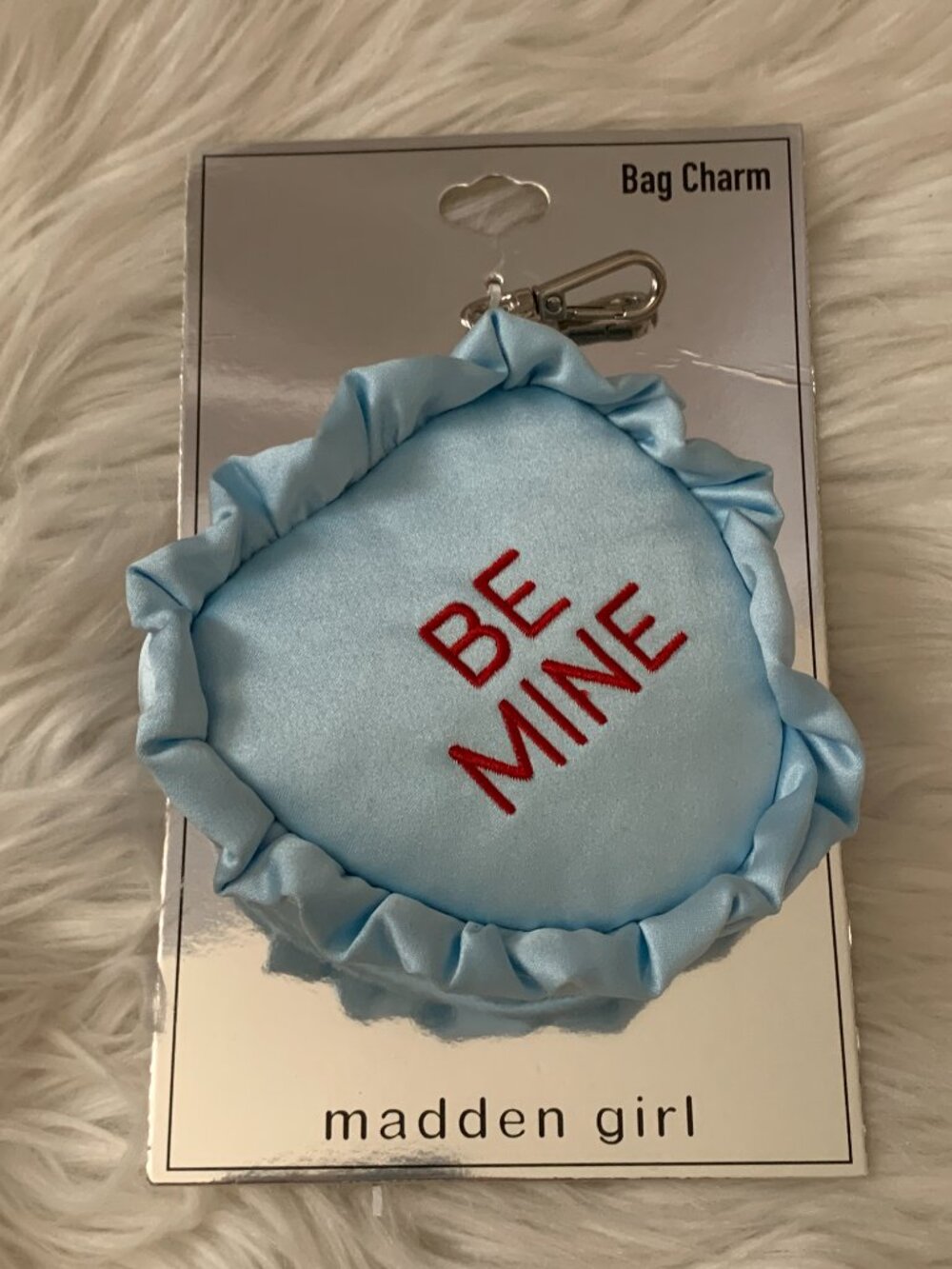 MADDEN GIRL Rosalie Satin Coversation Heart Coin Bag Charm in Baby Blue